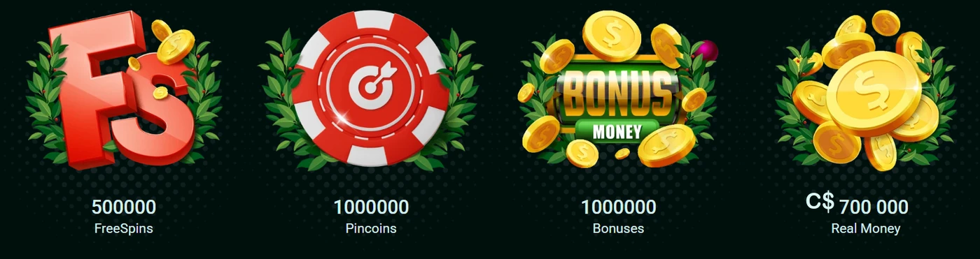Pinco rewards: 500,000 free spins, 1,000,000 Pincoins, 1,000,000 bonuses and C$700,000 in real money